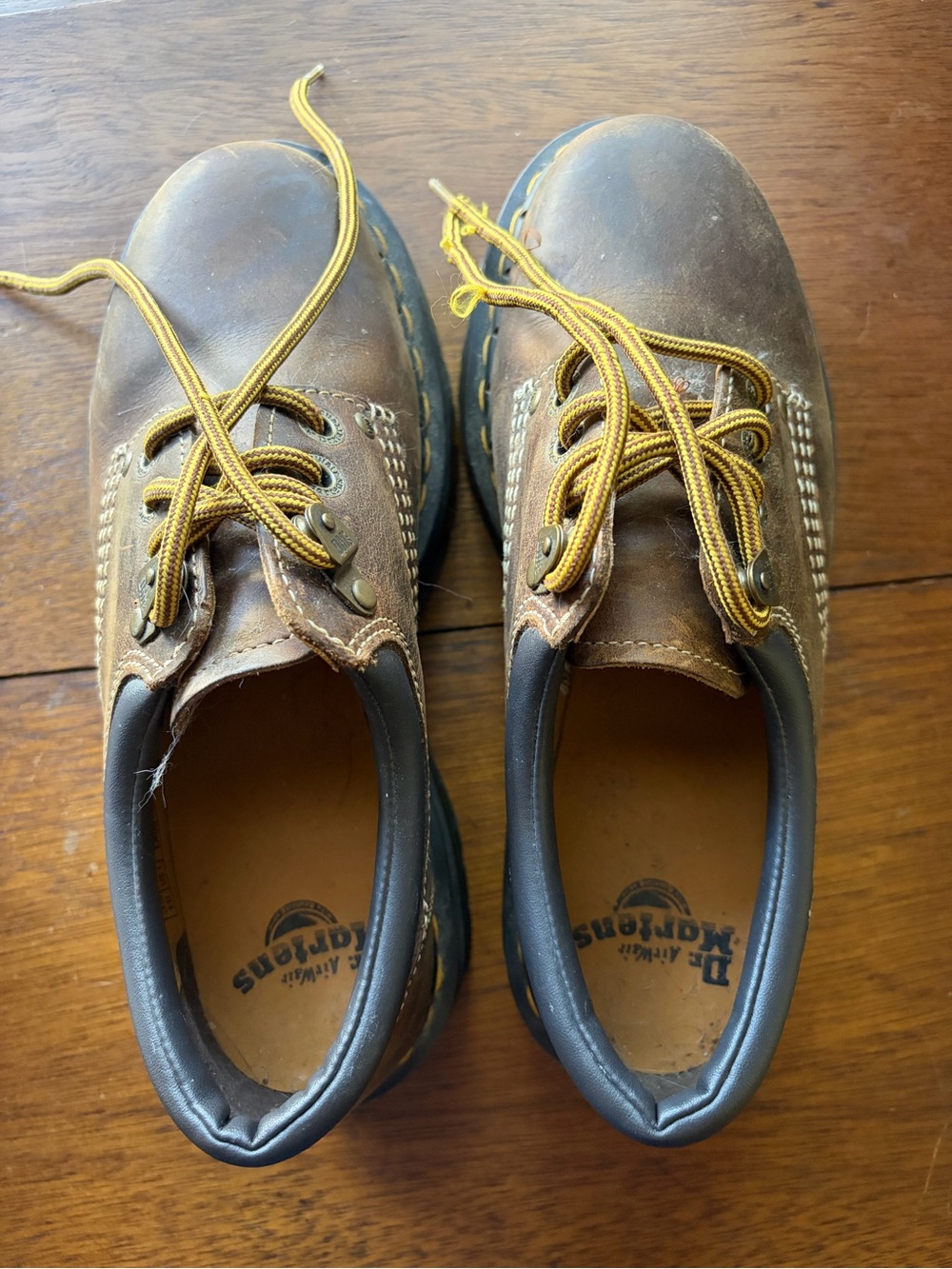 Dr. Martens Brown Leather Oxford Shoes with Yellow Laces